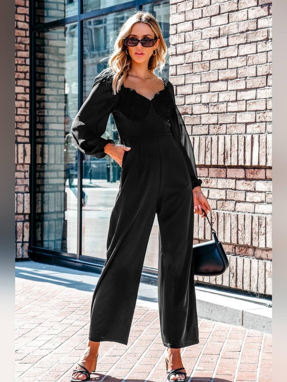 New Women’s Black Long Sleeve Jumpsuit Small CUPSHE